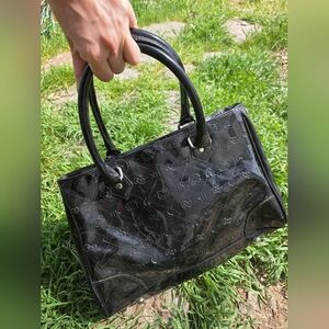 LOUNGEFLY X HELLO KITTY SANRIO BLACK Shine pvc Embossed Tote Bag Y2K Kawaii Vtg